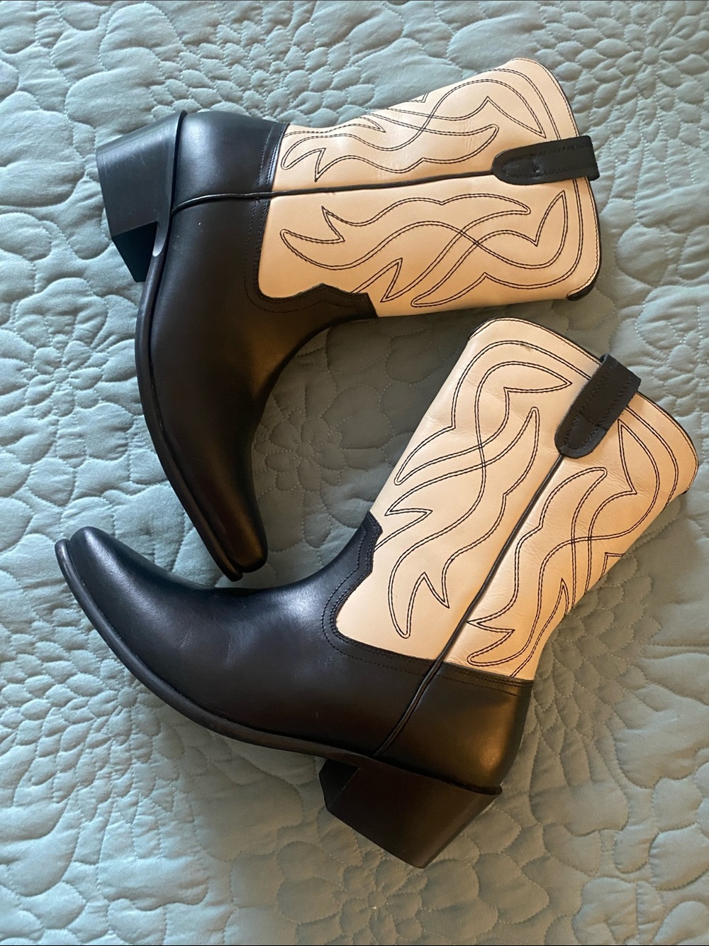 Urban Outfitters Two-Tone Black and Cream Western Cowboy Boots